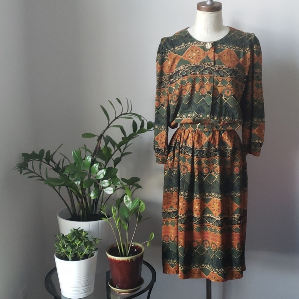 Vintage 80s Lady Carol Mediterranean Print Dress